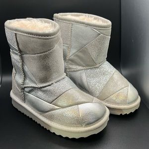 UGG Classic Glitter Patchwork Silver Suede Kids Boot Size 10 EUR 27.5/UK 9